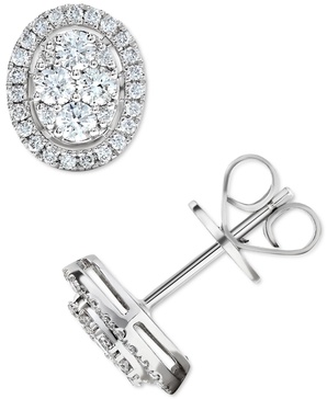 Diamond Oval Halo Cluster Stud Earrings (5/8 ct. t.w.) in 14k White Gold