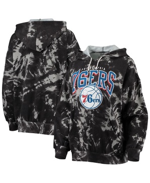 Women's Threads Black Philadelphia 76ers Burble Tie-Dye Tri-Blend Pullover Hoodie