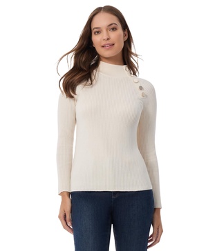 Women's Solid-Color Ribbed Mock-Neck Sweater