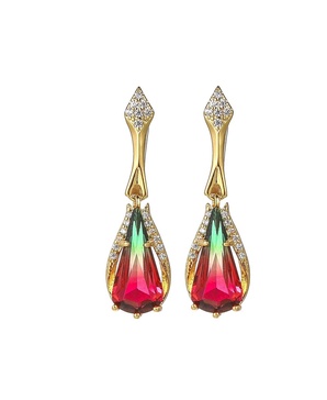 Gold-Tone Watermelon Quartz Accent Drop Earrings