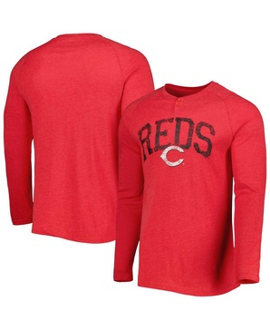 Men's Heather Red Distressed Cincinnati Red Distresseds Inertia Raglan Long Sleeve Henley T-shirt