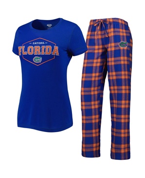 Women's Royal and Orange Florida Gators Badge T-shirt and Flannel Pants Sleep Set