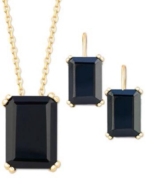 Onyx Leverback Hoop Earring & Solitaire Necklace Jewelry Collection in 14k Gold-Plated Sterling Silver