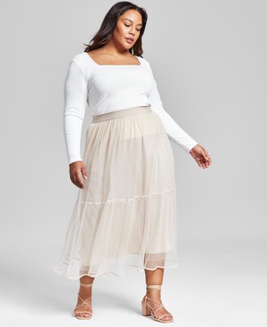 Plus Size Pull-On Tulle Midi Skirt, Created for Macy's 