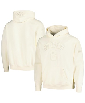 Men's Aaron Rodgers Cream New York Jets Player Name and Number Pullover Hoodie