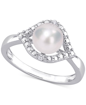 Cultured Freshwater Pearl (7mm) & Lab-Created White Sapphire Accent Ring in Sterling Silver