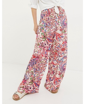 Women's Shirred Bright Paisley Palazzo Trousers