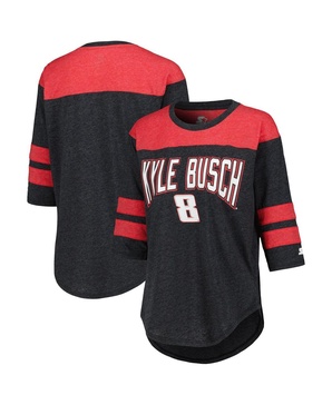 Women's Black Kyle Busch Full Back Block 3/4-Sleeve Tri-Blend Top