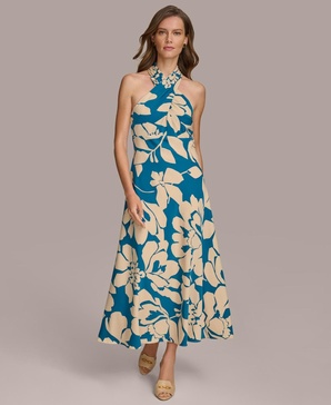 Donna Karan Women's Floral-Print Halter-Neck Dress