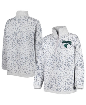 Women's Heather Gray Michigan State Spartans Leopard Quarter-Zip Sweatshirt