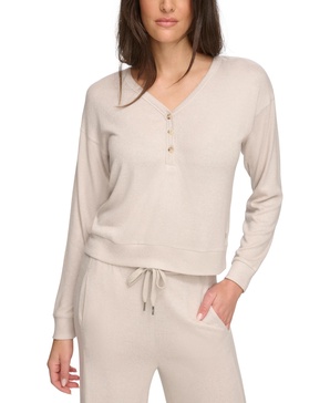 Women's Hacci Boxy Drop Shoulder Henley Top