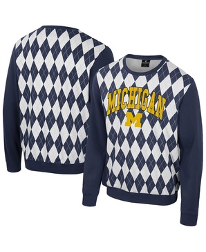 Men's Navy Michigan Wolverines the Dealio Argyle Pullover Sweatshirt