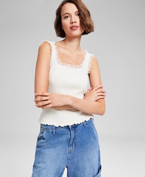 Women's Lace-Trim Ribbed-Knit Tank Top, Created for Macy's