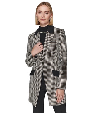 Women's Checkered One-Button Blazer