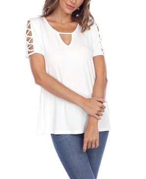 Women's Keyhole Neck Cutout Short Sleeve Top