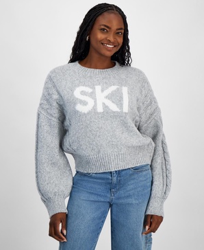 Women's Cable-Knit-Detail Graphic Sweater, Exclusively at Macy's