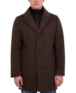 Men's Brush Houndstooth Textured Topcoat with Removable Bib