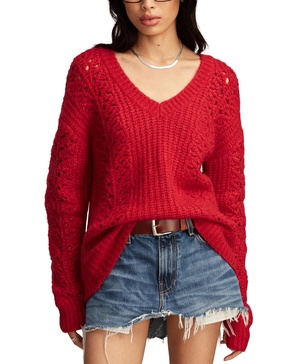 Women's V-Neck Pointelle Cable Pullover