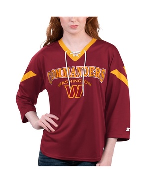 Women's Burgundy Washington Commanders Rally Lace-Up 3/4 Sleeve T-shirt