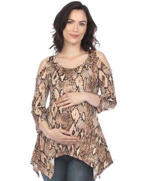 Maternity Snake Print Cold Shoulder Tunic