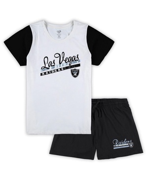 Women's White, Black Las Vegas Raiders Plus Size Downfield T-shirt and Shorts Sleep Set