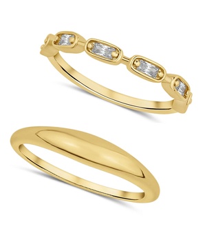 Cubic Zirconia 18K Gold Plated Duo Stack Ring Set, 2 Pieces