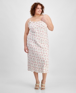 Trendy Plus Size Printed Ruffle-Trim Midi Dress