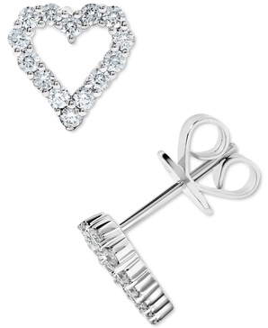 Diamond Heart Stud Earrings (1/2 ct. t.w.) in 14k White Gold