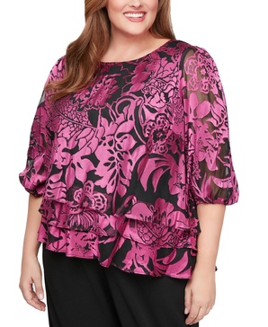 Plus Size Floral-Print 3/4-Sleeve Blouse