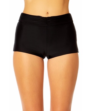 Women's Solid Ruched Waist Boy Short Swim Bottom