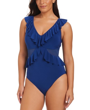 Women's Solid Essentials Mesh Cut-Out One-Piece Swimsuit