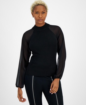 Women's Mock-Neck Sheer-Raglan-Sleeve Top, Created for Macy's 