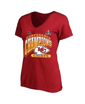 Women's Red Kansas City Chiefs 2023 AFC Champions Plus Size Hail Mary V-Neck T-shirt