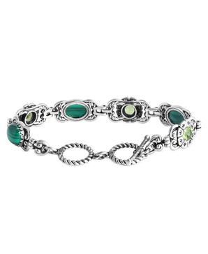 Sterling Silver Malachite Peridot Concha Link Bracelet, Size Small