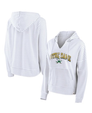 Women's White Notre Dame Fighting Irish Striped Notch Neck Pullover Hoodie