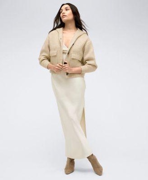 Women's Oversized Cropped Button-Front Hoodie & Satin Cowl-Neck Maxi Slip Dress 