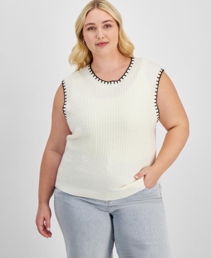 Trendy Plus Size Whip-Stitch Sweater Vest, Exclusively at Macy's 