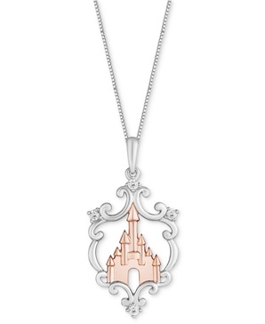 Diamond Majestic Princess Castle 18" Pendant Necklace (1/20 ct. t.w.) in Sterling Silver & 14k Rose Gold-Plated Sterling Silver