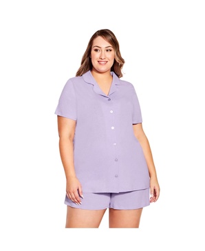 Plus Size Button Short Sleeve Sleep Top