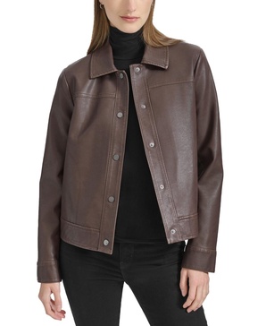 Women's Faux-Leather Trucker Jacket