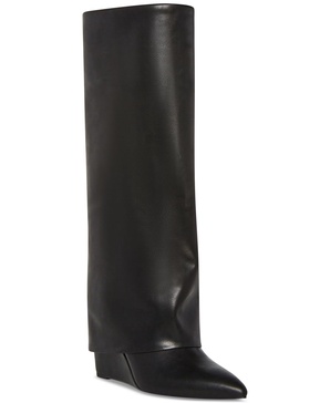 Evander Wide-Calf Fold-Over Cuffed Knee High Wedge Dress Boots