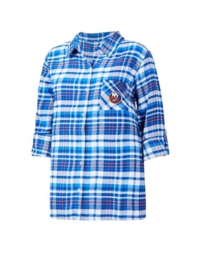 Women's Royal New York Islanders Mainstay Flannel Full-Button Three-Quarter Sleeve Nightshirt