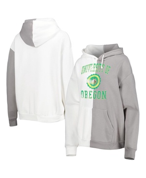 Women's Gray, White Oregon Ducks Split Pullover Hoodie