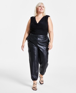 Trendy Plus Size Faux-Leather Jogger Pants, Created for Macy's