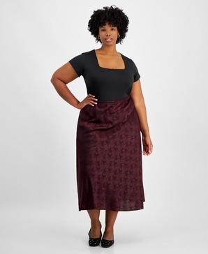 Trendy Plus Bow Print Satin Maxi Skirt, Created for Macy's