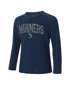 Men's Navy Seattle Mariners Inertia Raglan Long Sleeve Henley T-shirt