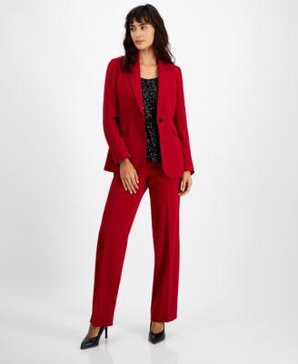 Women's Notched Collar One-Button Blazer, Sequin Sleeveless Top & High Rise Straight-Leg Pants, Created for Macy's