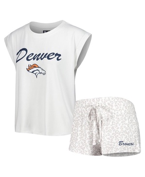 Women's White, Cream Denver Broncos Montana Knit T-shirt and Shorts Sleep Set