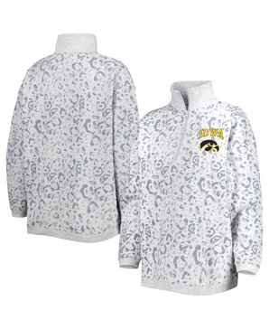 Women's Heather Gray Iowa Hawkeyes Leopard Quarter-Zip Sweatshirt