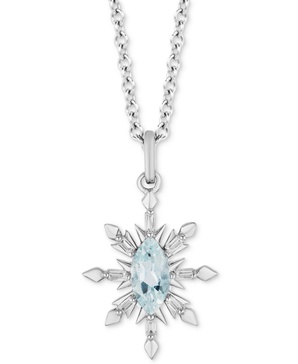 Aquamarine (3/8 ct. t.w.) & Diamond (1/10 ct. t.w.) Snowflake Pendant Necklace in Sterling Silver, 16" + 2" extender